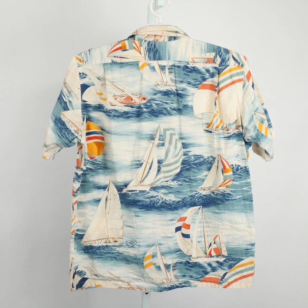 Polo Ralph Lauren Sailboat Shirt Men Large Blue Nautical Print Loop Collar
